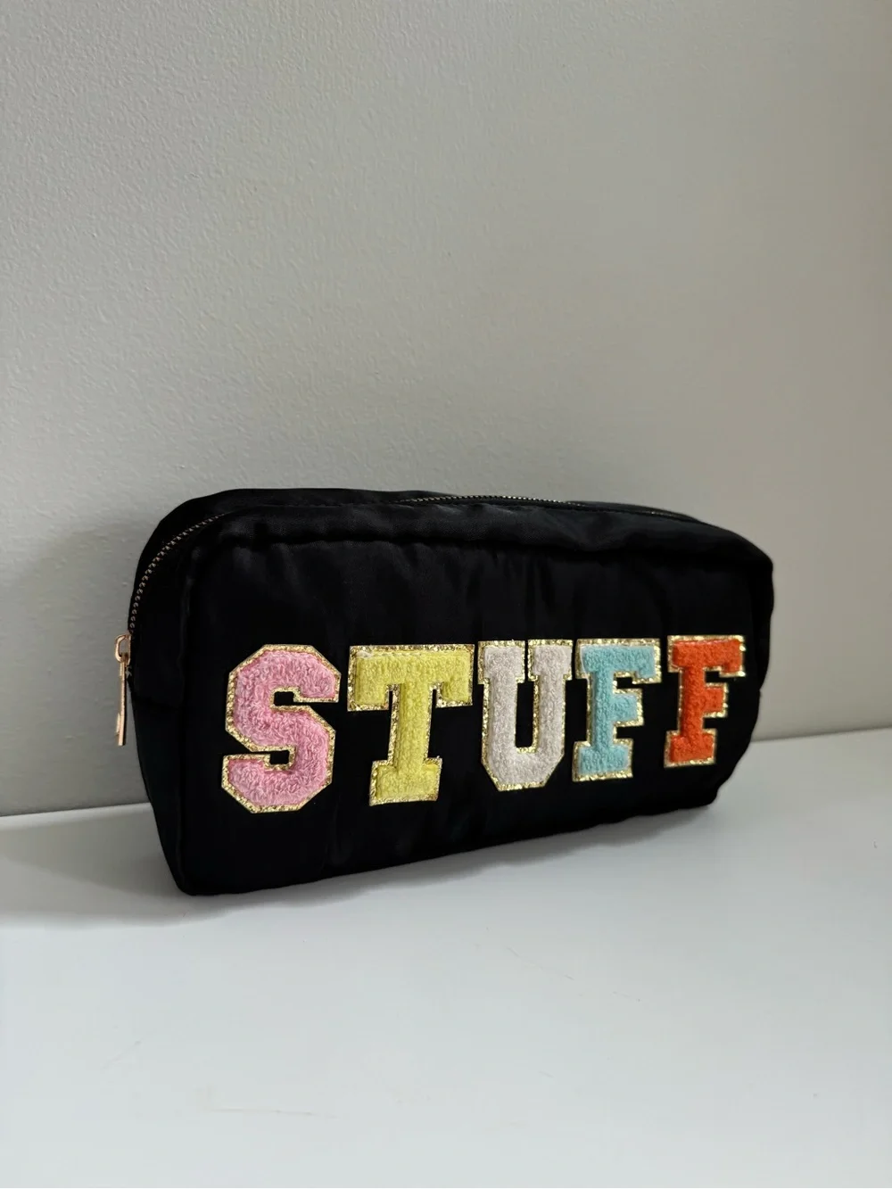 Preppy Chenille Letter “Stuff” Travel Toiletry, Make-up or Organizational Bag